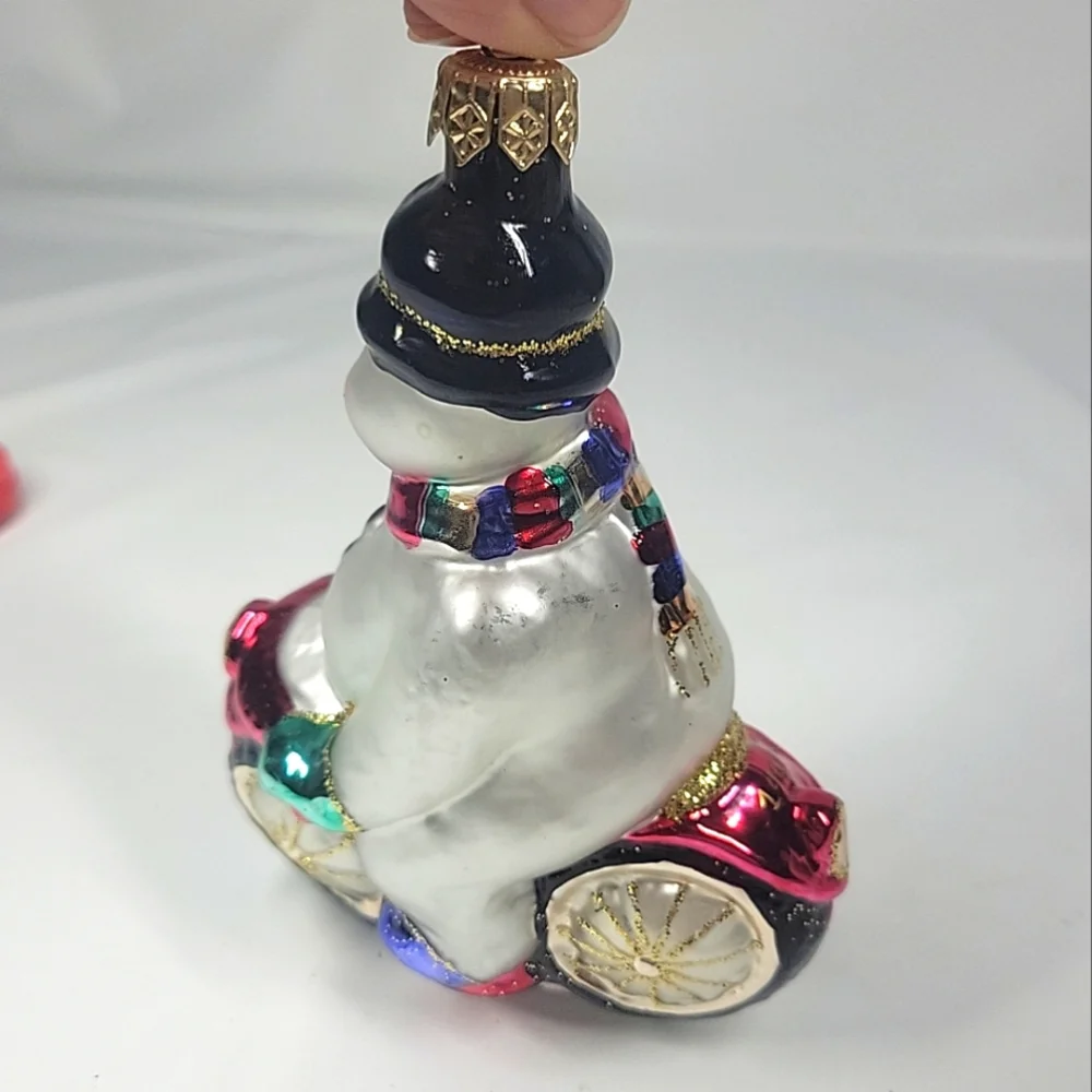 Christopher Radko Glass Blown Snowman Ornament On‎ Motorcycle